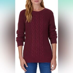 Nautica Women's Single Cable Knit Tunic Sweater (Burgundy, Small)